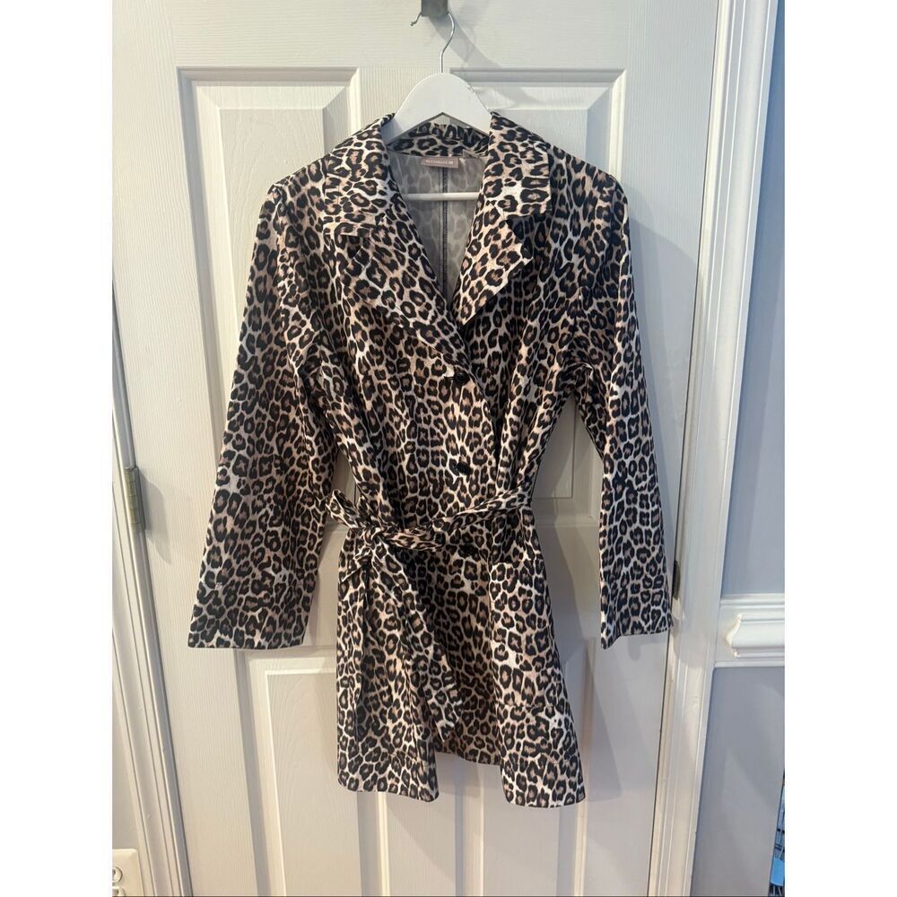 Chico’s Leopard Belted Trench Style Rain Coat Mob Wife sz 1 or M NWOT